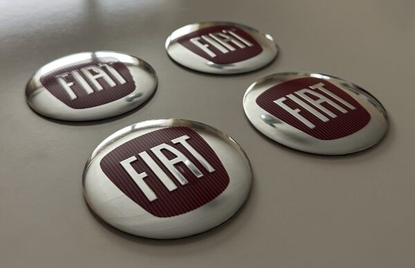 4 pcs (Set) 56mm - 2.20inch Silver & Red Fiat Wheel Center Hub Caps Stickers