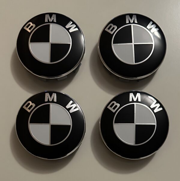 4 pcs (Set) 68mm - 2.68inch Black & White BMW Wheel Center Hub Caps (36136783536)