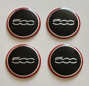 original.jpeg 4 pcs (Set) 56mm - 2.20inch Black & Red Fiat 500 Wheel Center Hub Caps Stickers