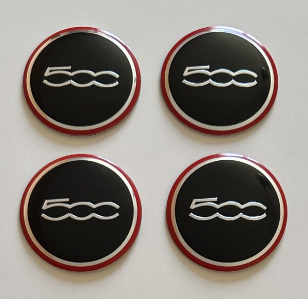 original.jpeg 4 pcs (Set) 56mm - 2.20inch Black & Red Fiat 500 Wheel Center Hub Caps Stickers
