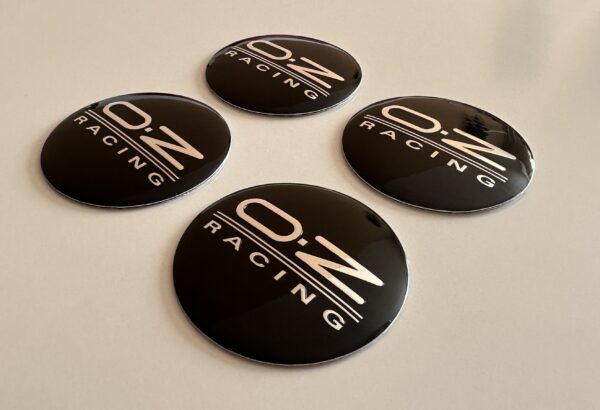 4 pcs (Set) 56mm - 2.20inch Black & Silver OZ Racing Wheel Center Hub Caps Stickers
