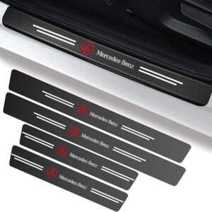 4 pcs Carbon Fiber Car Door Sill Scuff Protector Set for Mercedes Benz - Anti-Scratch Strip (Red Logo)