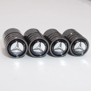 original.png Set of 4 Dark Silver Tire Valve Dust Caps for Mercedes Benz