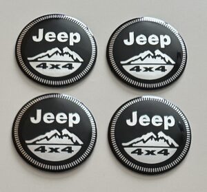 4 pcs (Set) 56mm - 2.20inch Black Jeep 4x4 Wheel Center Hub Caps Stickers