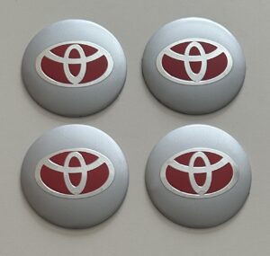 4 pcs (Set) 56mm - 2.20inch Silver & Red Toyota Wheel Center Hub Caps Stickers
