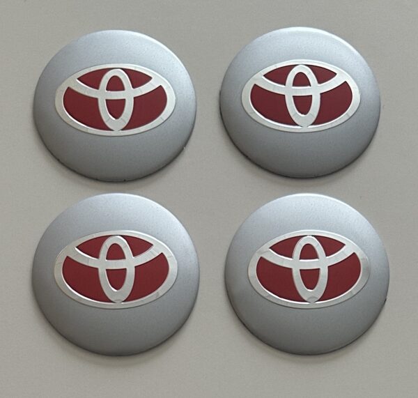 4 pcs (Set) 56mm - 2.20inch Silver & Red Toyota Wheel Center Hub Caps Stickers