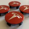 4 pcs (Set) 58mm - 2.28inch Red & Silver Tesla Wheel Center Hub Caps