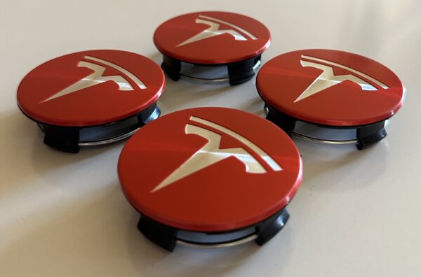 4 pcs (Set) 58mm - 2.28inch Red & Silver Tesla Wheel Center Hub Caps