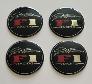 4 pcs (Set) 65mm - 2.56inch Black F1 Racing Wheel Center Hub Caps Stickers