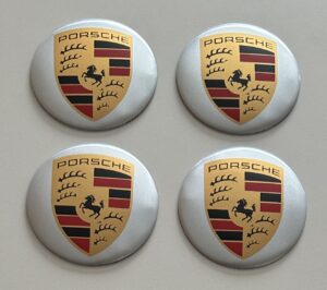 4 pcs (Set) 56mm - 2.20inch Silver Porsche Wheel Center Hub Caps Stickers