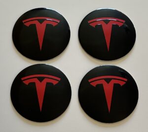 original.jpeg 4 pcs (Set) 65mm - 2.56inch Black & Red Tesla Wheel Center Hub Caps Stickers