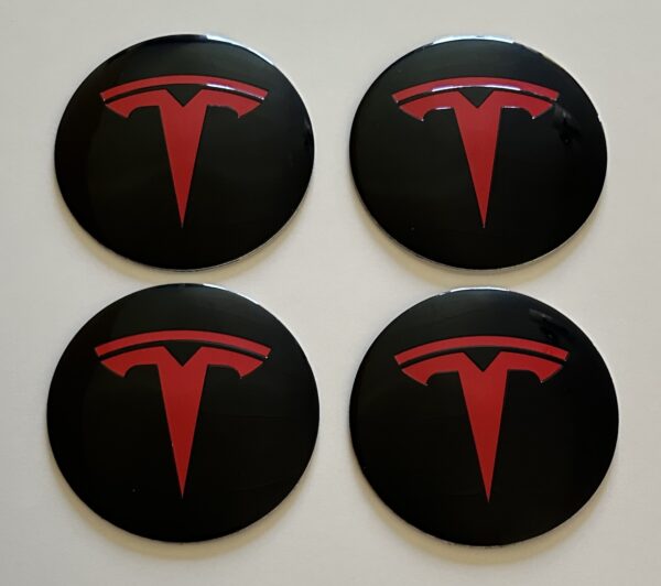 original.jpeg 4 pcs (Set) 65mm - 2.56inch Black & Red Tesla Wheel Center Hub Caps Stickers