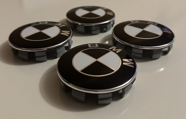 4 pcs (Set) 68mm - 2.68inch Black & White BMW Wheel Center Hub Caps (36136783536)